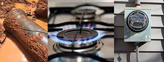 Broken water main, Natural gas stove, Electric meter